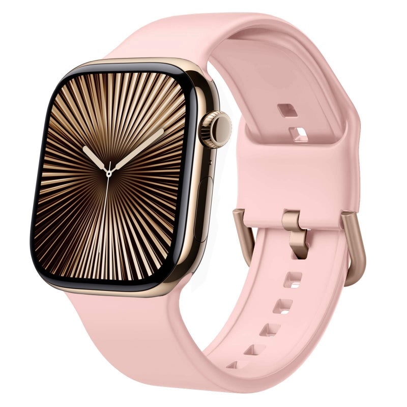 لساعة Apple Watch Series 10 46 مم سوار سيليكون بإبزيم دبوس (وردي) - Image 1